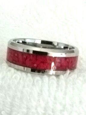 Size 12 New, 8 mm Band Silver-Red Speckled